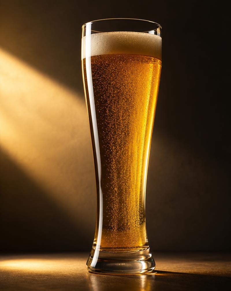 Copa Austral tipo pilsner con cerveza dorada